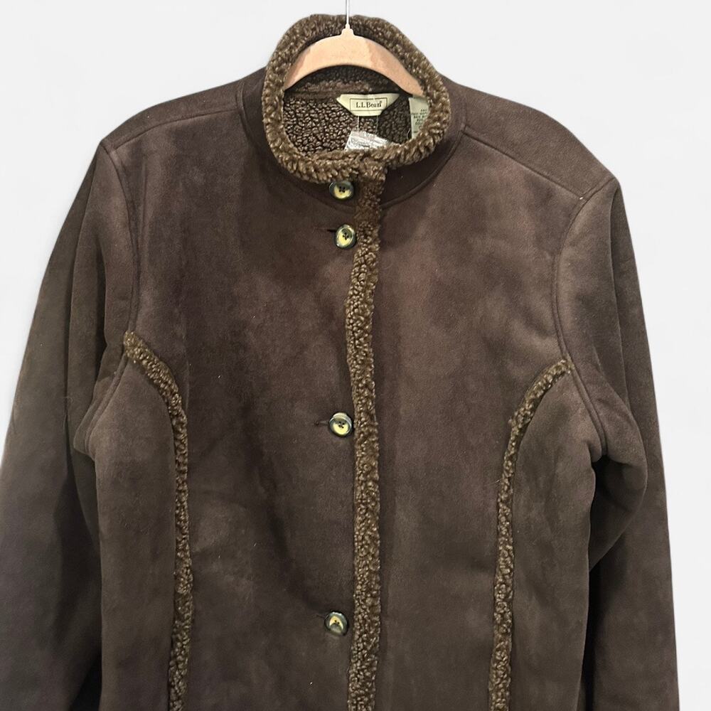 L.L. Bean Chocolate Brown Faux Suede and Shearling Coat NWOT - Picture 8 of 10